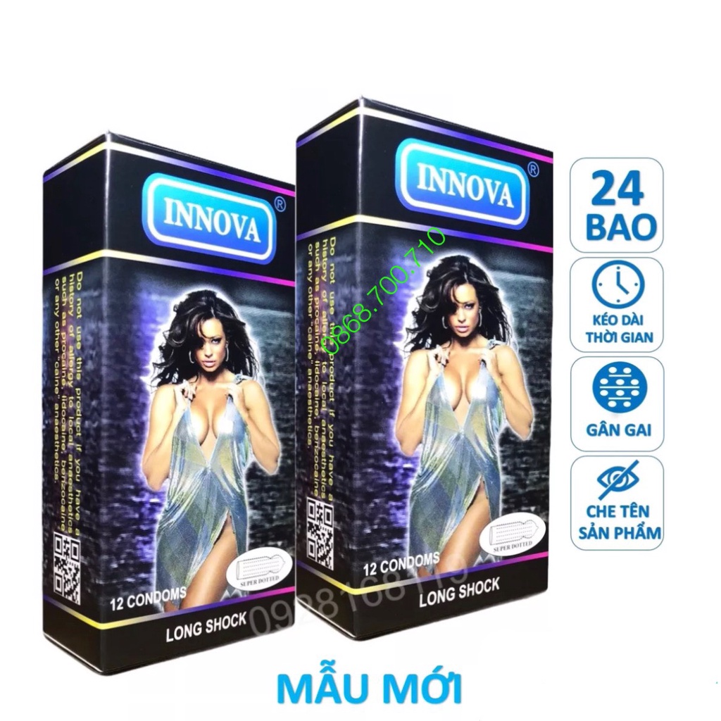Bao cao su kéo dài thời gian quan hệ gai gân inova đen-hộp 12c
