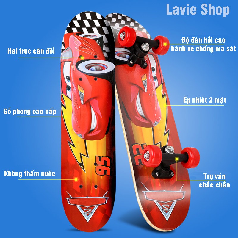 Ván Trượt Trẻ Em, Ván Trượt Skateboard Thể Thao Chất Liệu Gỗ Phong Ép Nhiệt Cao Cấp Họa Tiết Ngỗ Nghĩnh HB88