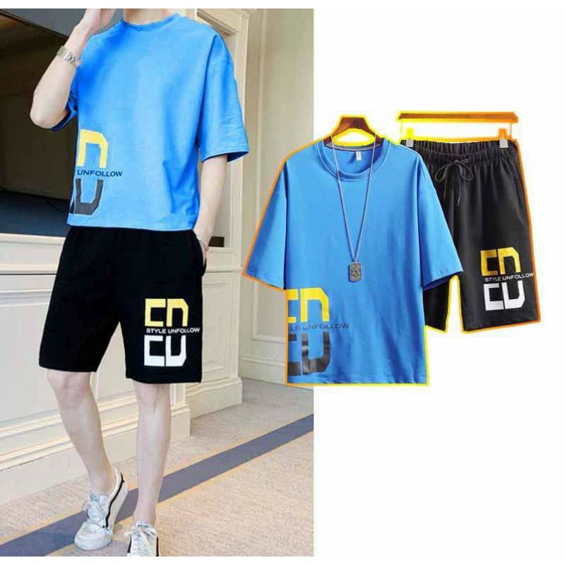 Bộ thể thao nam dạng đùi tay lỡ in chữ phong cách hàn, bộ mặc nhà teen