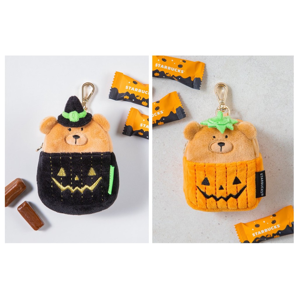 🎀【Clearance Sale In Stock】2021 Starbucks Hàn Quốc Halloween Black Witch Bear/Orange Pumpkin Bear Key