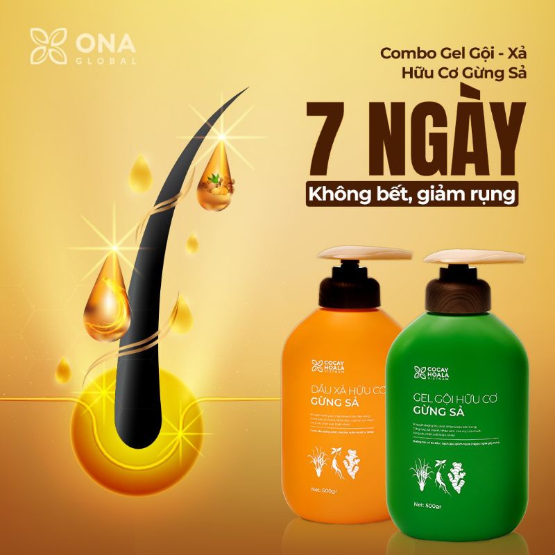 Dầu Gội Xả Hữu Cơ Gừng Sả Ngăn rụng , bết  tóc tóc 500g