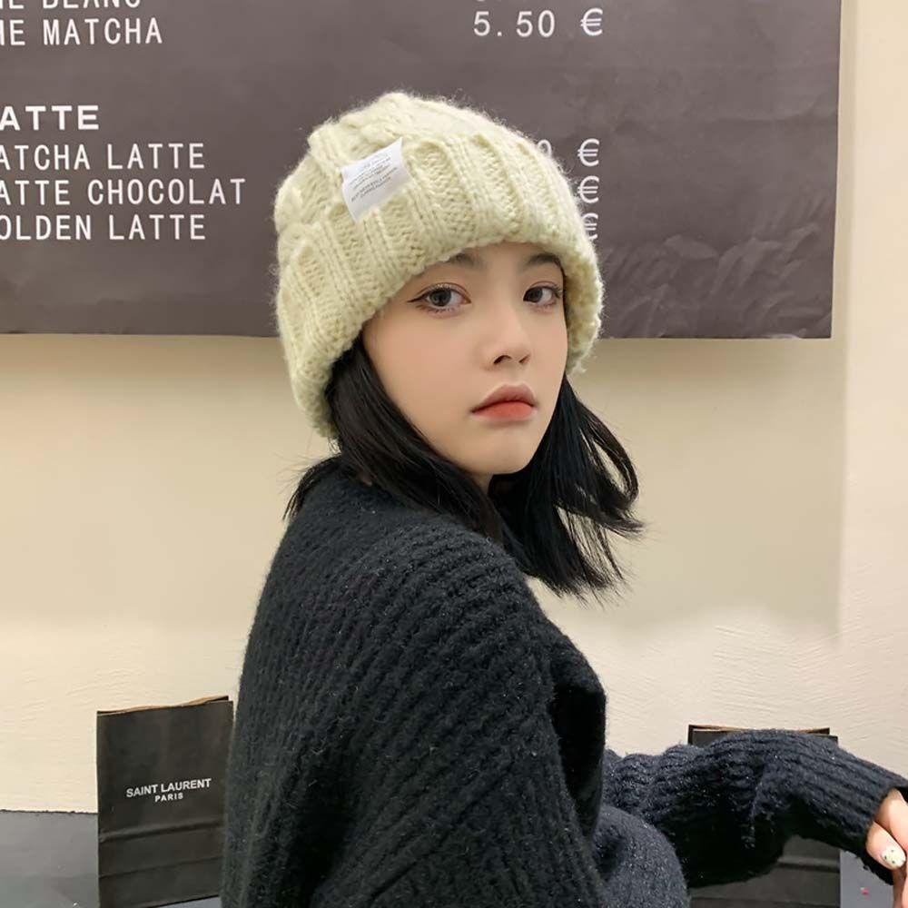 Mxgoods Mũ Beanie Dệt Kim Màu Trơn In Chữ Đơn Giản Thời Trang Mùa Đông Cho Nữ