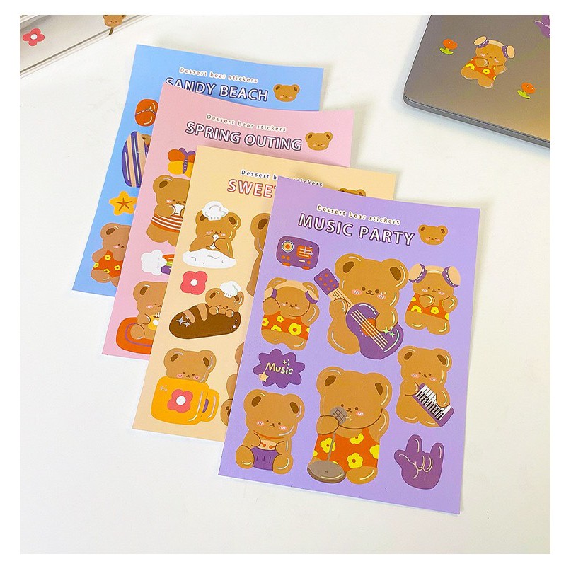 Hình dán Sticker gấu dễ thương trang trí laptop, sổ tay , valin chống thấm nước Lyanwn