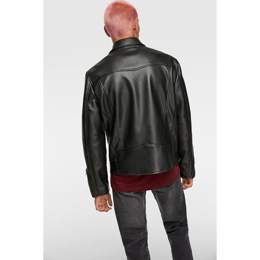 Áo khoác da Zara biker jacket nam auth chính hãng khoá ngang