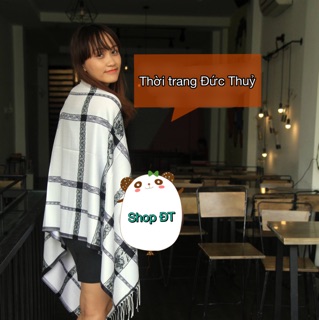 Khăn choàng Pashmina ca rô trắng cao cấp