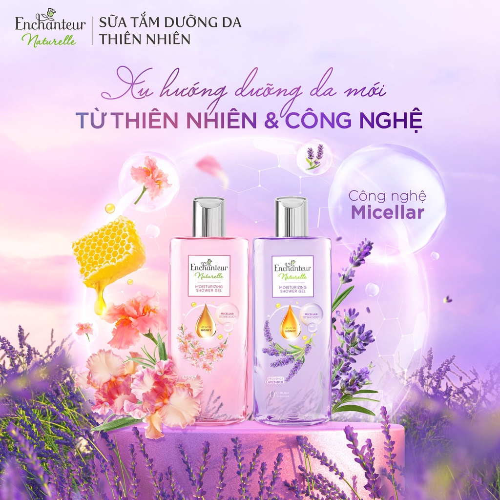 Combo Sữa tắm dưỡng da Enchanteur Naturelle hương hoa Lavender và Iris 260gr/Chai