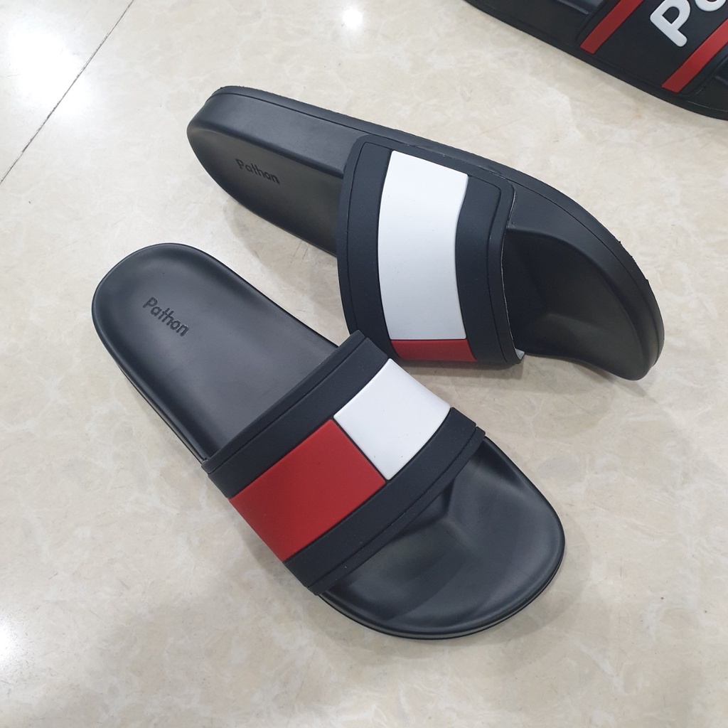 Dép nam nữ quai ngang slipper Pathon PVC và đế PU đen quai 3 màu kết hợp SD56