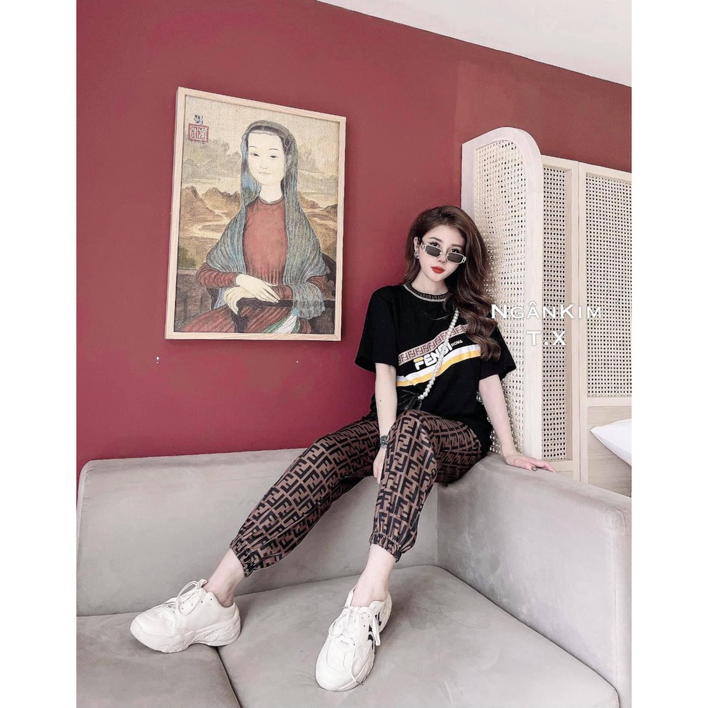 Bộ Thể Thao Nữ Fendy , Set Đồ Áo Cộc Tay Phối Quần Boom Siêu Hot | BigBuy360 - bigbuy360.vn