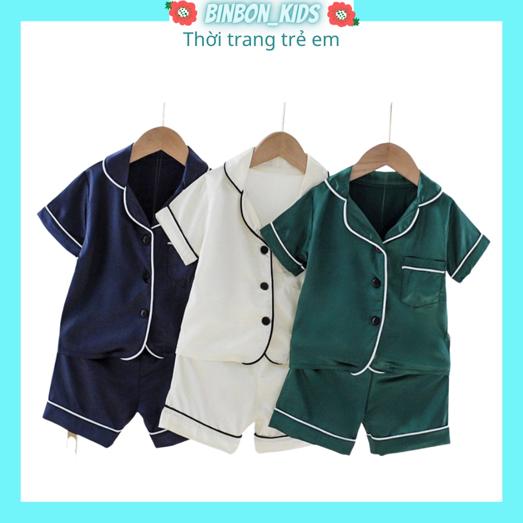 Bộ Pijama bé trai lụa cộc mềm cho bé Binbon kids, Đồ bộ ngủ pizama cho bé cực yêu PMO1, quần áo bé trai bé gái từ 7-28kg