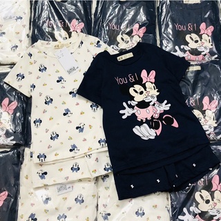 Bộ cộc tay bé gái - Set 2 bộ Minnie Hm xanh trắng cho bé gái size 2-10t
