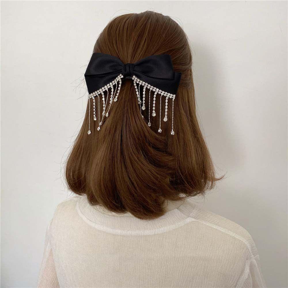 Kẹp Tóc Nơ Tua Rua Màu Trắng Đen Phong Cách Hàn Quốc|Kẹp Tóc Nữ Kiểu Dáng Thời Trang Thanh Lịch