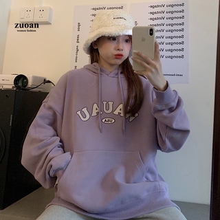 SUXI Áo hoodie tay dài thêu họa tiết chữ phong cách Hàn Quốc trẻ trung cho nữ