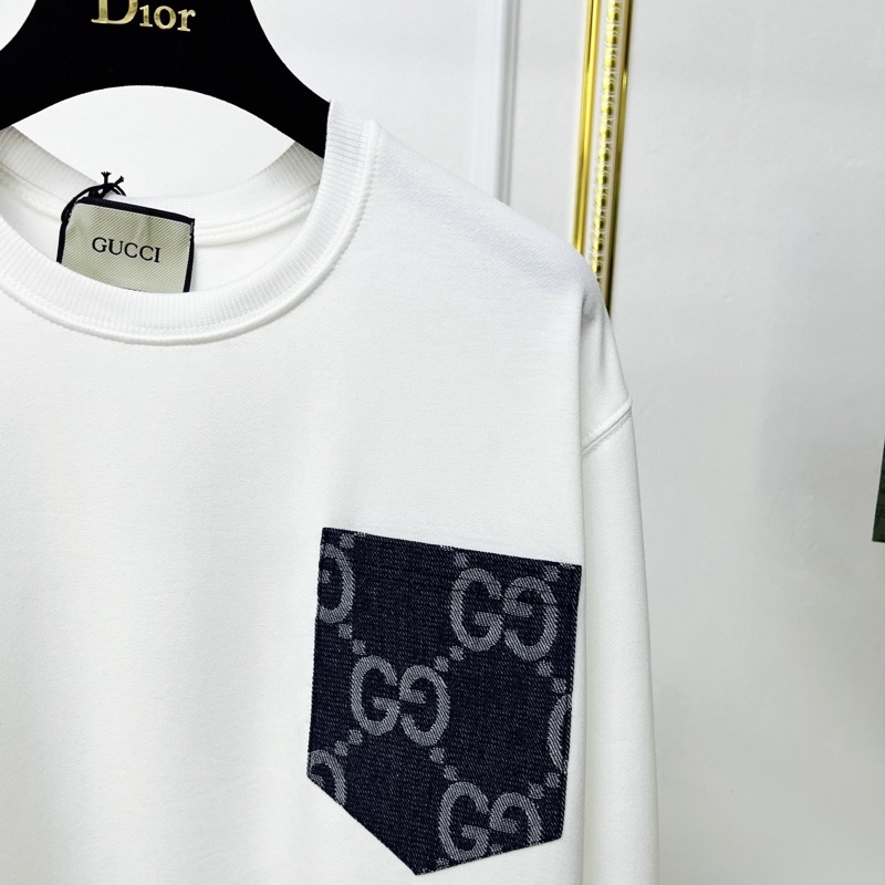 Áo nỉ swearter nam nữ Unisex thêu túi ngực vải bò dệt chữ xích chéo monogram đơn giản dễ phối đồ