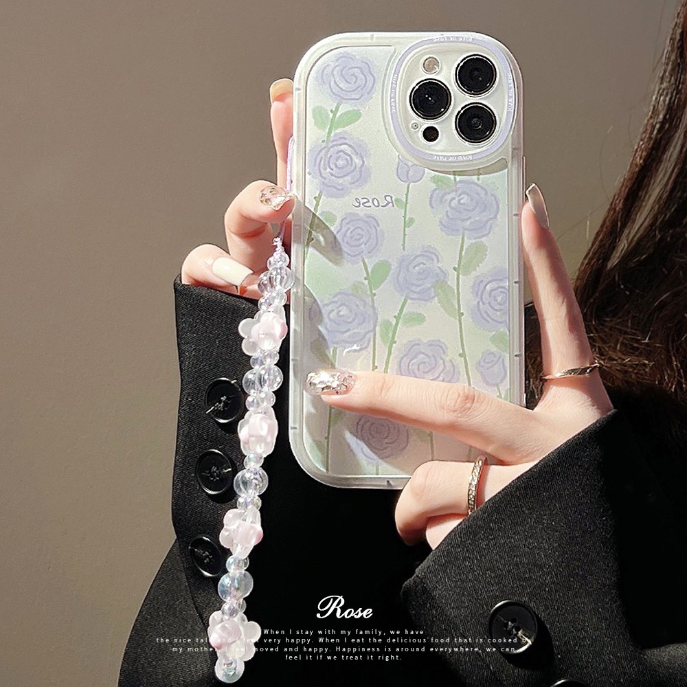 Ốp lưng iphone Ốp Điện Thoại Trong Suốt Họa Tiết Hoa Hồng Phối Dây Xích Cho iphone13pro Max iPhone 14pro 11 xr xs 8/Plus/Pro/Max Dinuo case