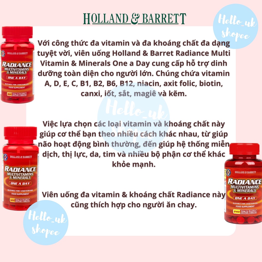 Vitamin tổng hợp và sắt Holland Barrett 60 viên