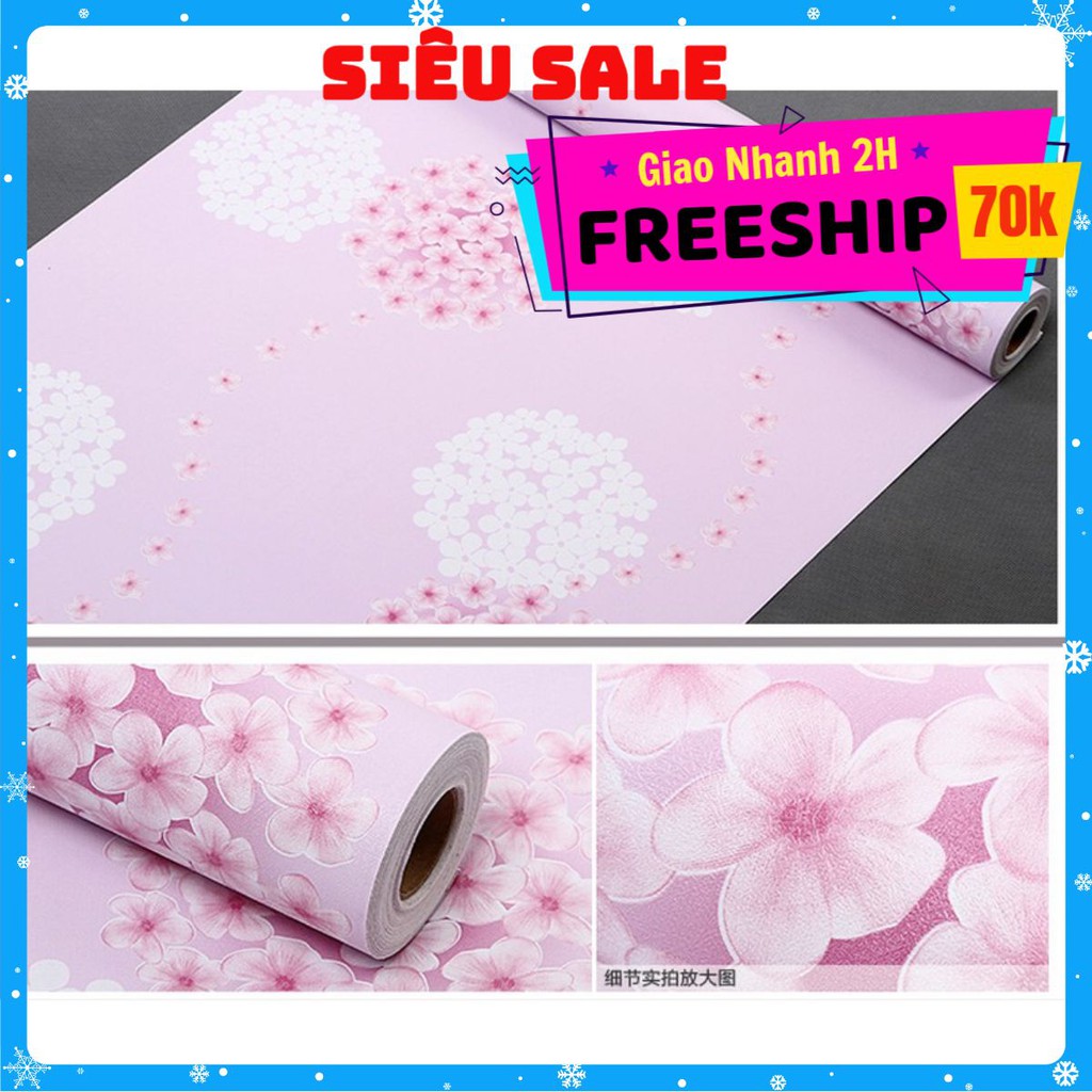 Giấy Dán Tường Đóa Tú Cầu chùm màu hồng khổ rộng 10m x 45cm có keo sẵn cao cấp