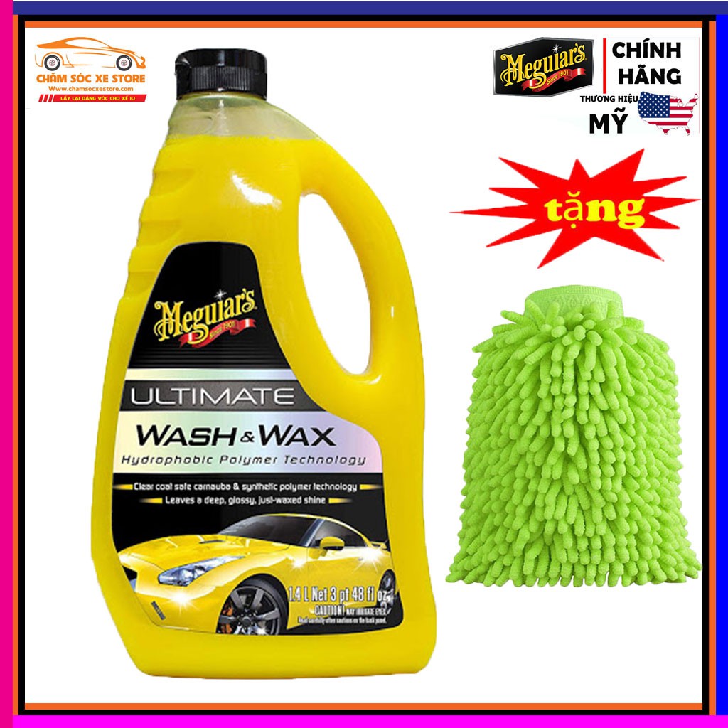 Meguiar's Xà phòng rửa xe dòng cao cấp Ultimate - Wash &amp; Wax, G17748, 1,4L TẶNG BAO TAY XÚC TUA chamsocxestore