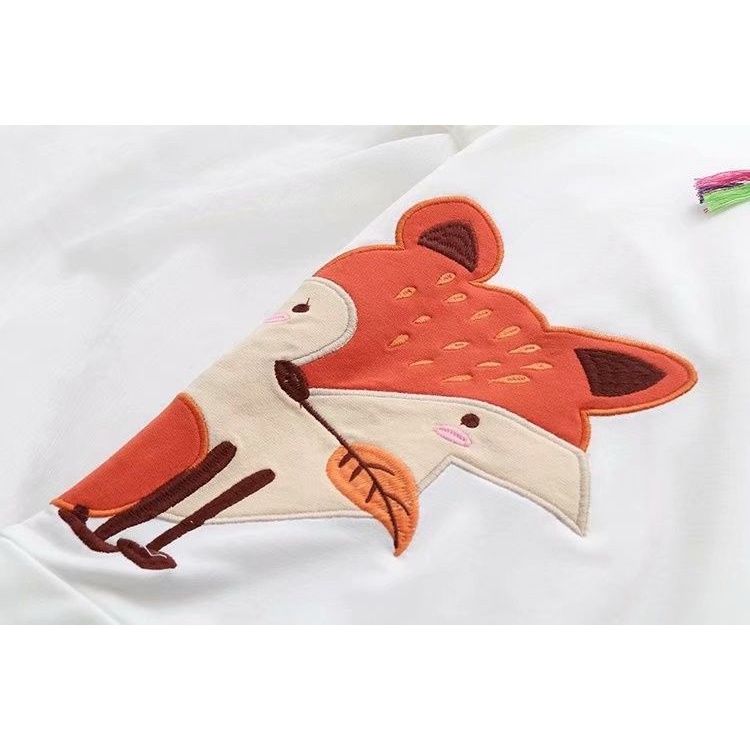 Áo Hoodie Ngắn Tay Thêu Hình Cáo Phong Cách Harajuku Nhật Bản Cá Tính