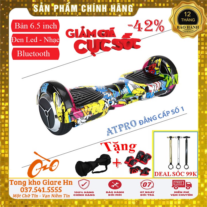 Xe cân bằng điện 2 bánh Smart Balance 6.5 inch, kèm sạc nhanh, túi đựng xe và đồ bảo hộ Hàng luôn có sẵn