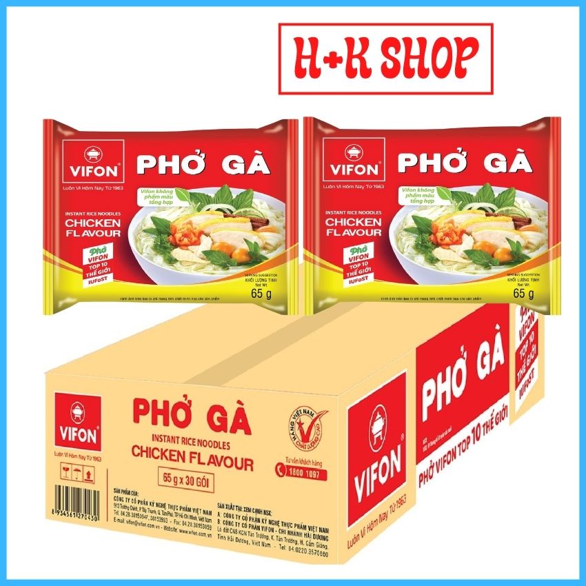 Phở bò và Phở gà VIFON thùng 30 gói 65g MPVF01-Thương hiệu ACE-COOK