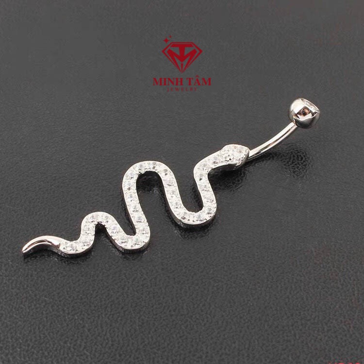 Khuyên rốn bạc hình rắn nạm đá bạc 925 nhập khẩu cao cấp Minh Tâm Jewelry