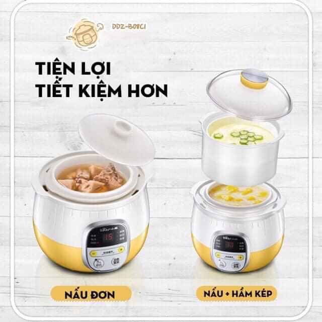 Nồi Hầm Cháo - Ninh Nấu Cháo - Chưng Yến - Tiềm Cách Thủy CHÍNH HÃNG BEAR -0.8L - Hẹn Giờ Giữ Ấm 8h