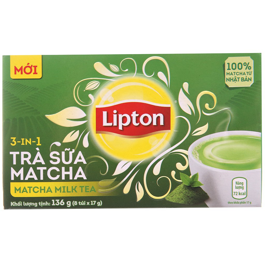 Trà sữa matcha Lipton 3 trong 1 hộp 136g 8 túi x 17g