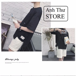 [KÈM HÌNH THẬT + FREE SHIP] ÁO THUN NAM OVERTEE TÚI PHỐI KHOEN XẺ TÀ VUÔNG ĐEN