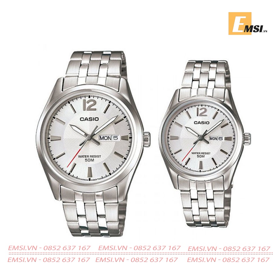 Đồng Hồ Casio Cặp Đôi MTP-1335D-7AVDF & LTP-1335D-7AVDF Dây Kim Loại, Size mặt Nam 41,5mm & Nữ 30mm EMSI.VN
