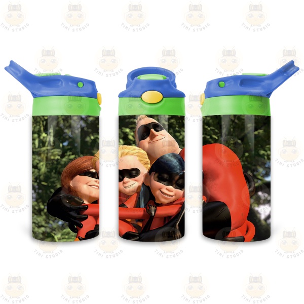 Bình Uống Nước Giữ Nhiệt Cho Bé Có Ống Hút Hình Gia Đình Siêu Nhân - Tỉ Mỉ Studio - Mã 2808KT04