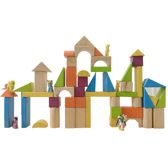 Đồ chơi gỗ - Bộ xếp hình xây dựng 54 hình khối cho bé sáng tạo tặng kèm sách hướng dẫn xếp