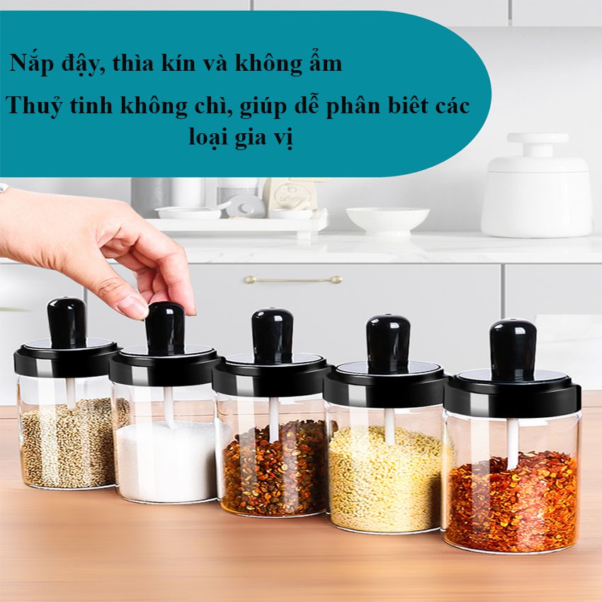 Hũ Đựng Gia Vị Thủy Tinh Kèm Muỗng Cao Cấp Limo.H | BigBuy360 - bigbuy360.vn