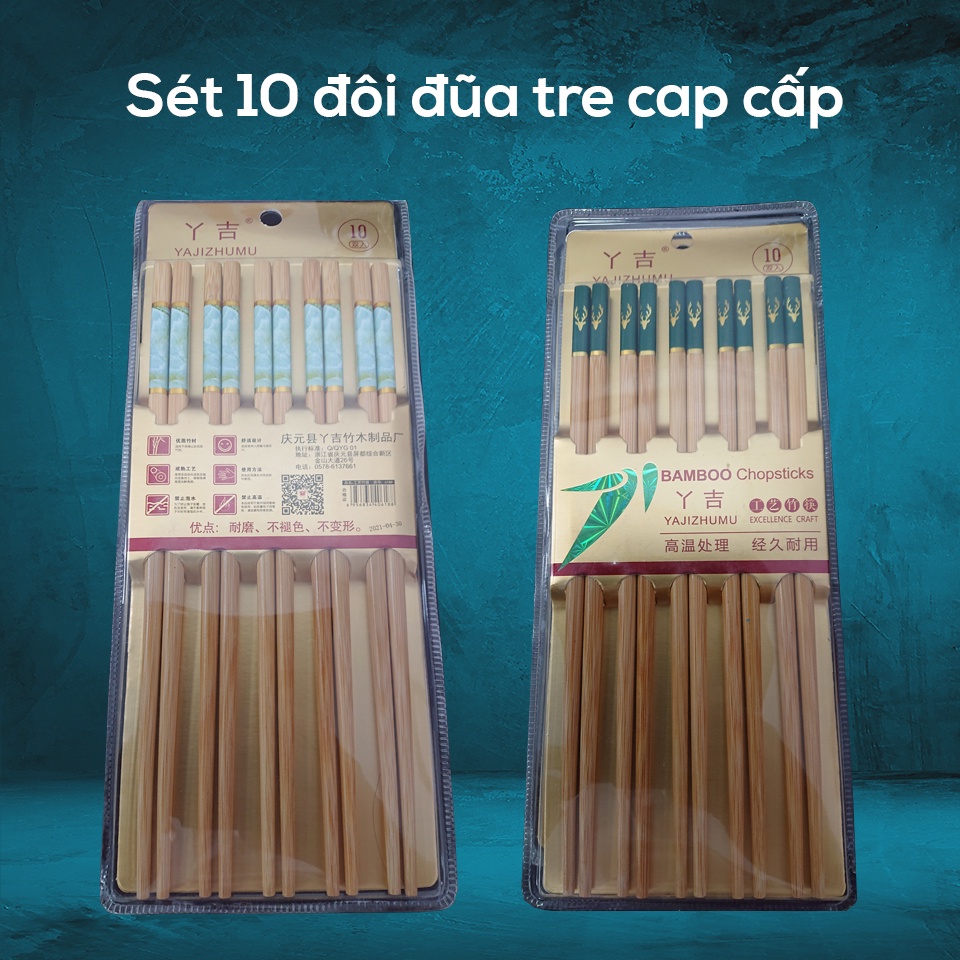 Sét 10 đôi đũa tre cap cấp, chống ẩm mốc, không trơn, không hóa chất, an toàn cho người sử dụng