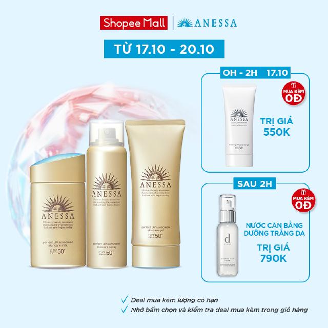 Bộ kem chống nắng Anessa dưỡng da và bảo vệ hoàn hảo cho da mặt, toàn thân và tóc ( SPF 50+ PA++++ )