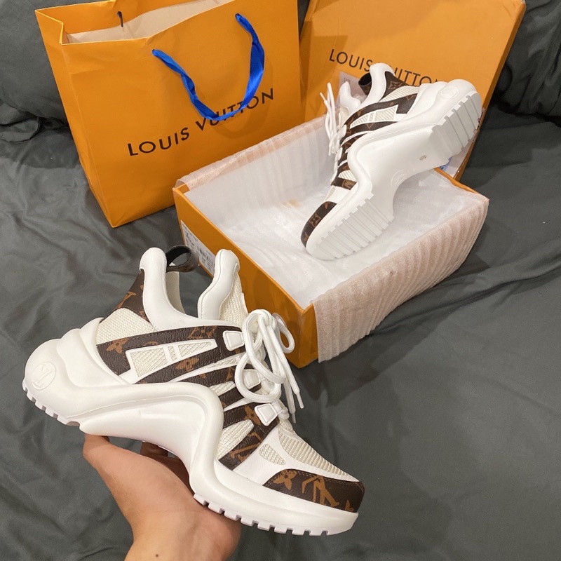 Giày Lv Nâu Trắng Cao Cấp 1:1 (Full Box+Free Ship)
