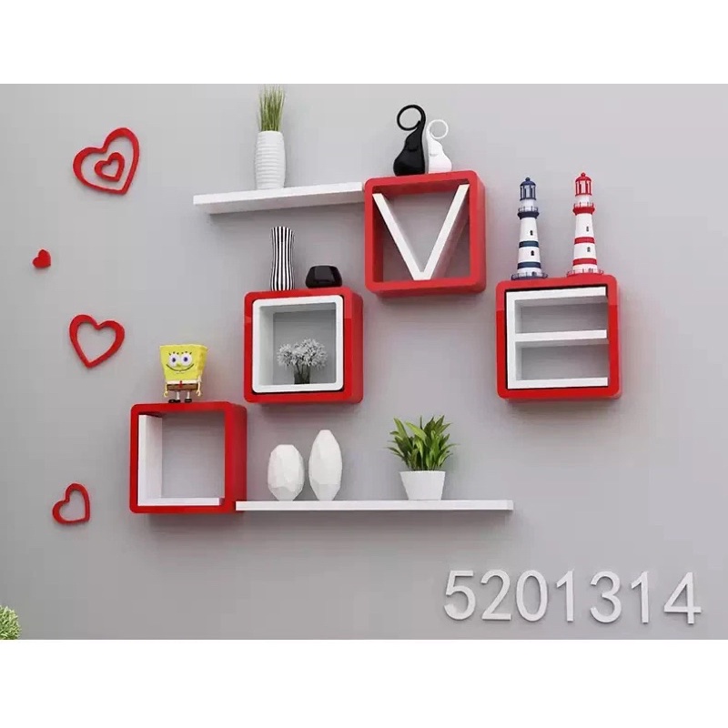 Bộ kệ như hình gồm bộ chữ LOVE &amp; 04 Kệ ô Vuông