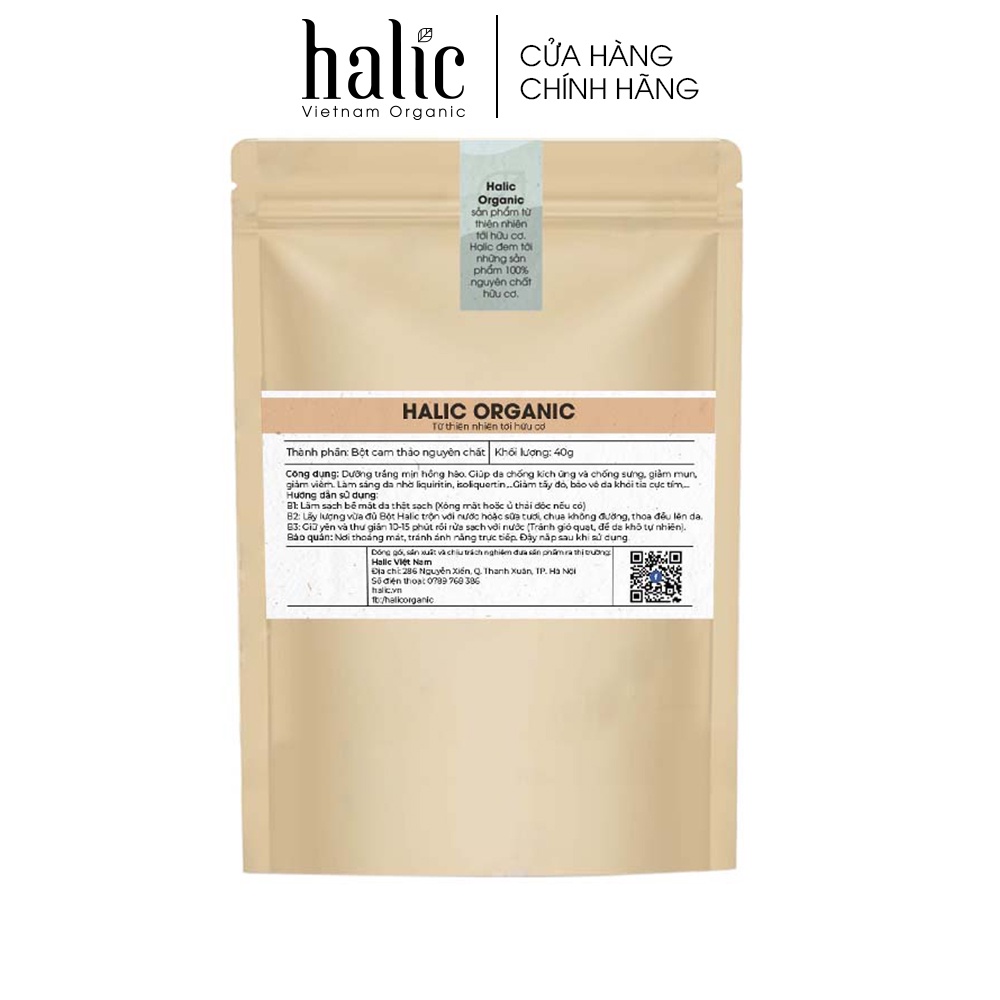 Bột Cam Thảo nguyên chất Halic Organic 40G đắp mặt nạ trắng da, dưỡng ẩm, làm chậm quá trình lão hóa của da
