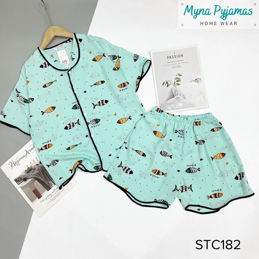 Bộ pijama nữ áo cộc quần đùi có size 40-65kg - MYNA PYJAMAS