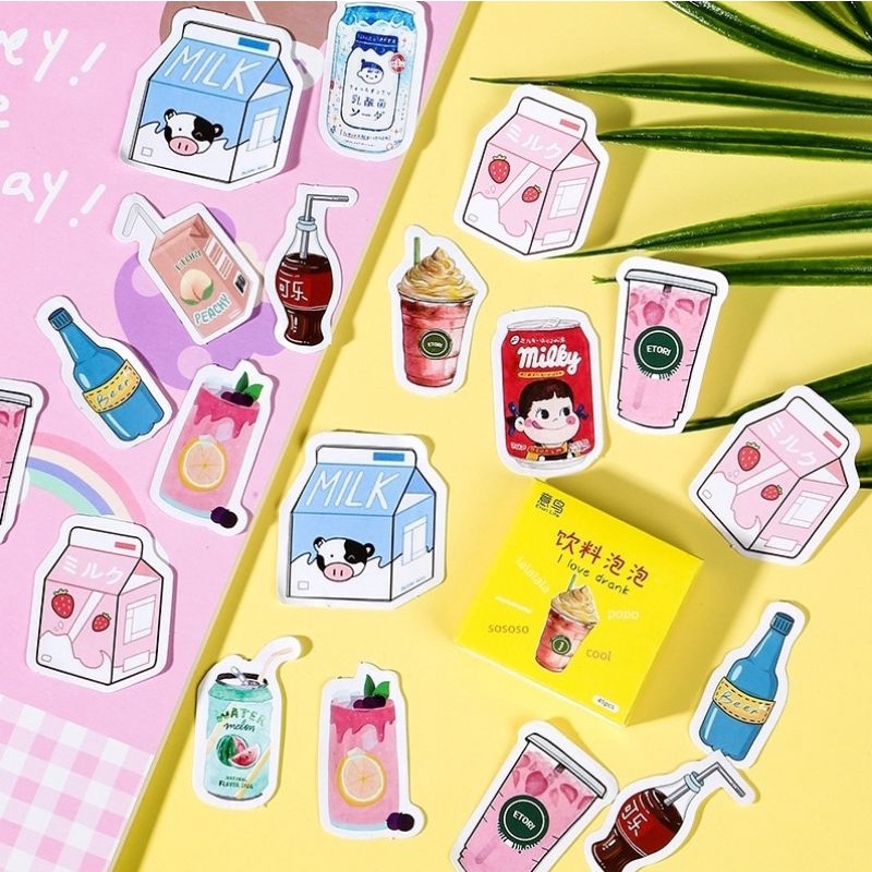 STICKER đồ uống giải khát tuổi thơ hộp 45 miếng dán trang trí sổ tay, quà tặng, ốp lưng điện thoại