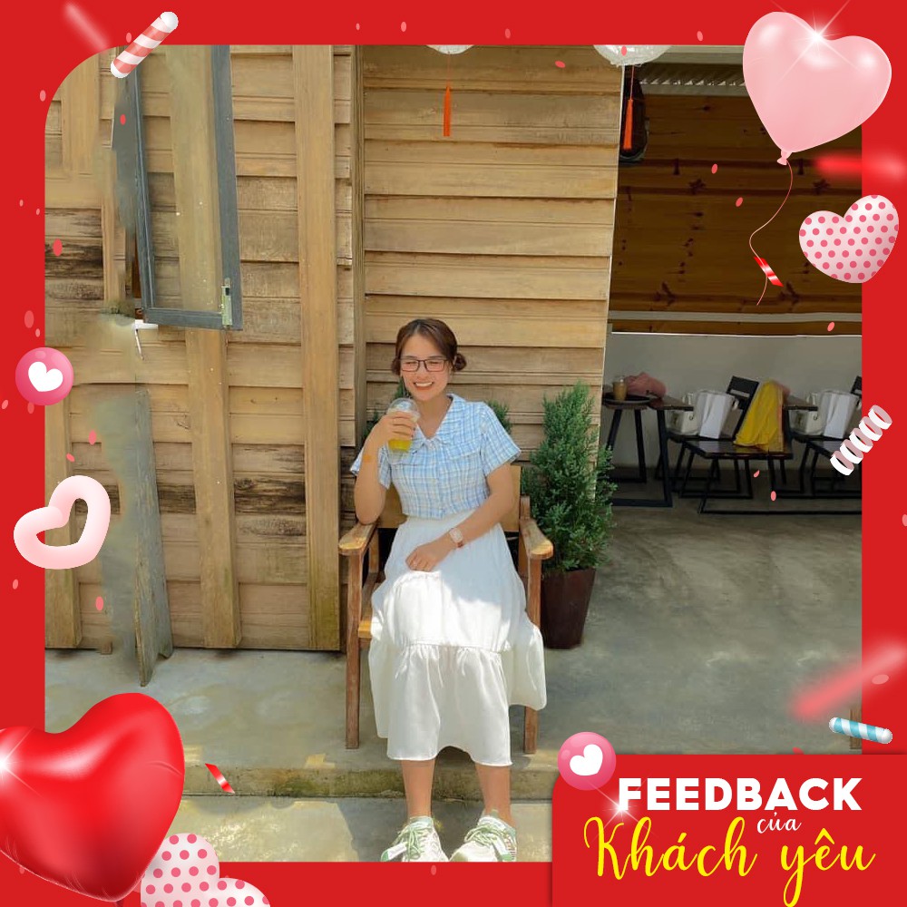 Áo sơ mi croptop họa tiết caro GUMAC màu xanh, đủ size, phong cách năng động, trẻ trung AB334 | BigBuy360 - bigbuy360.vn