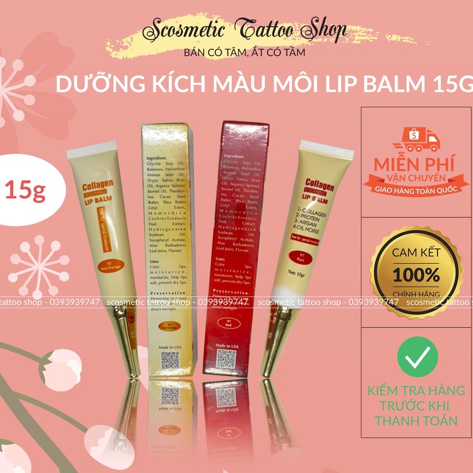 Son dưỡng kích màu môi Collagen Lip Balm làm mềm mại ,căng bóng làm đậm màu sau phun xăm 15g-MÃ CHECK QR