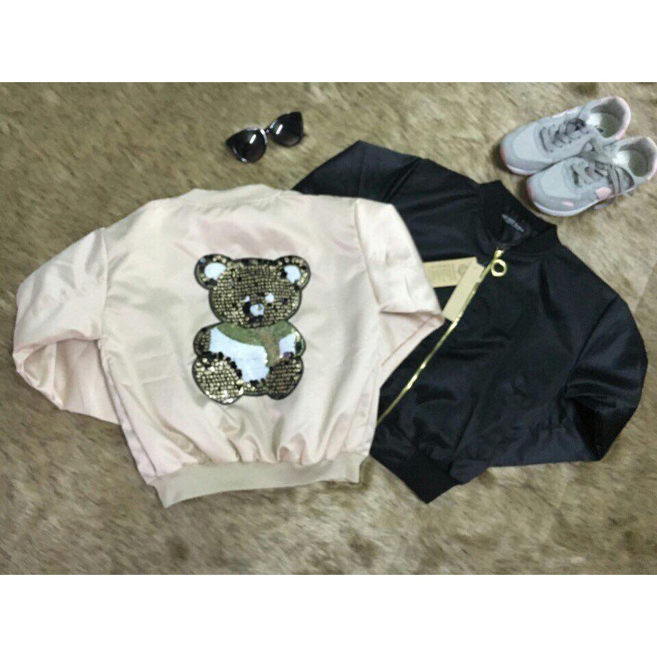 Áo khoác bomber nữ phi bóng dù hình gấu