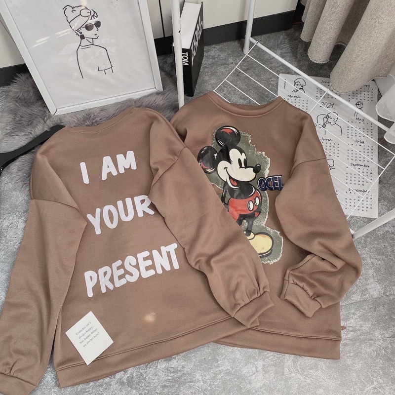 [FREESHIP - HÀNG LOẠI 1] ÁO NỈ MICKY NÂU FORM RỘNG HOT HIT