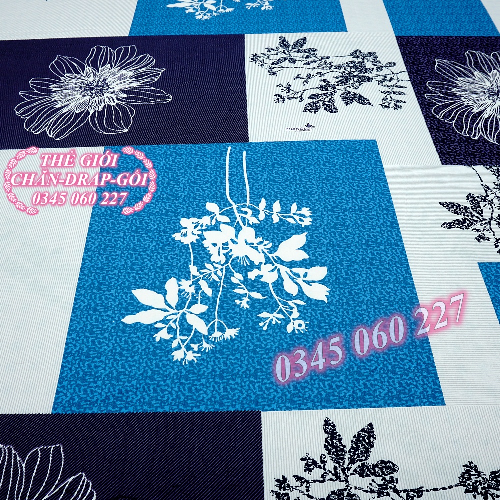 Drap Thắng Lợi, ga trãi giường cotton in logo chính hãng thoáng mát mẫu CÁT XANH