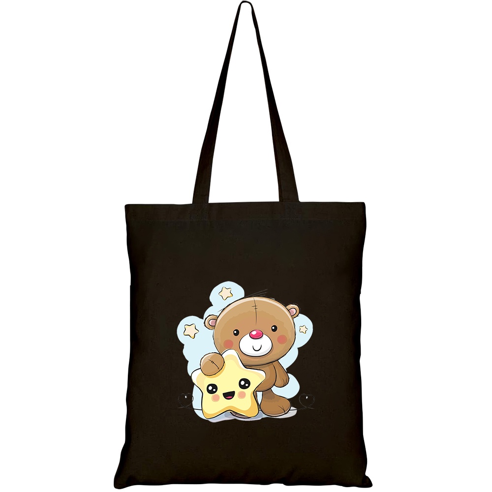 Túi vải tote canvas HTFashion in hình cute cartoon teddy bear smiling HT443