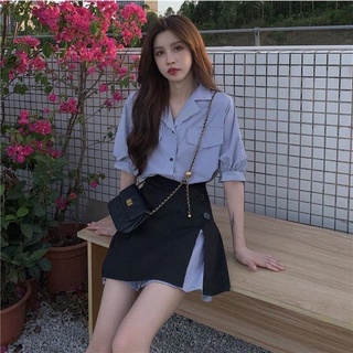 Áo sơ mi dài mix chân váy chữ a