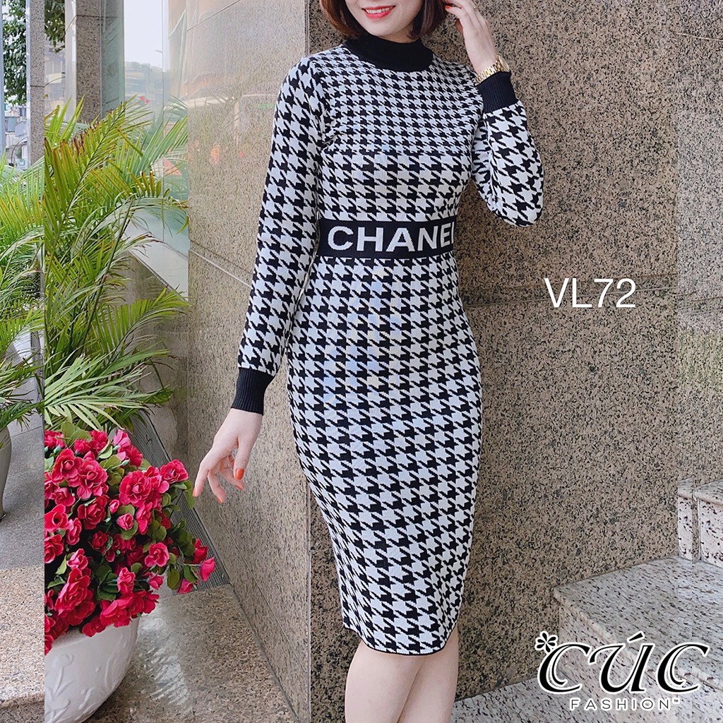 Váy đầm body len tăm dáng ôm co giãn cao cấp Cúc Fashion VL72 đầm váy len eo chữ