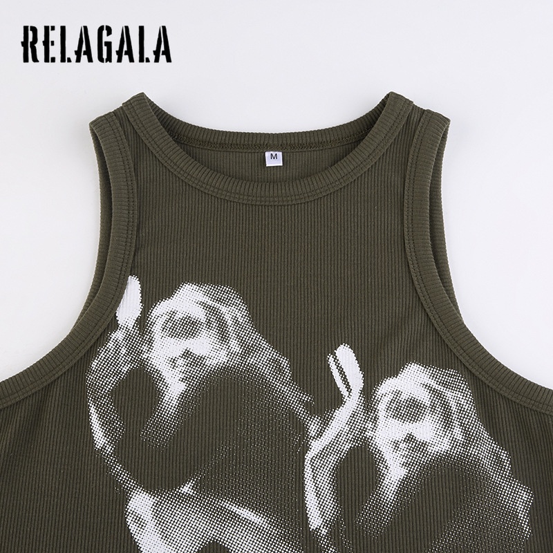Relagala Áo Tank Top In Họa Tiết Tương Phản Thời Trang Đường Phố Cho Nữ