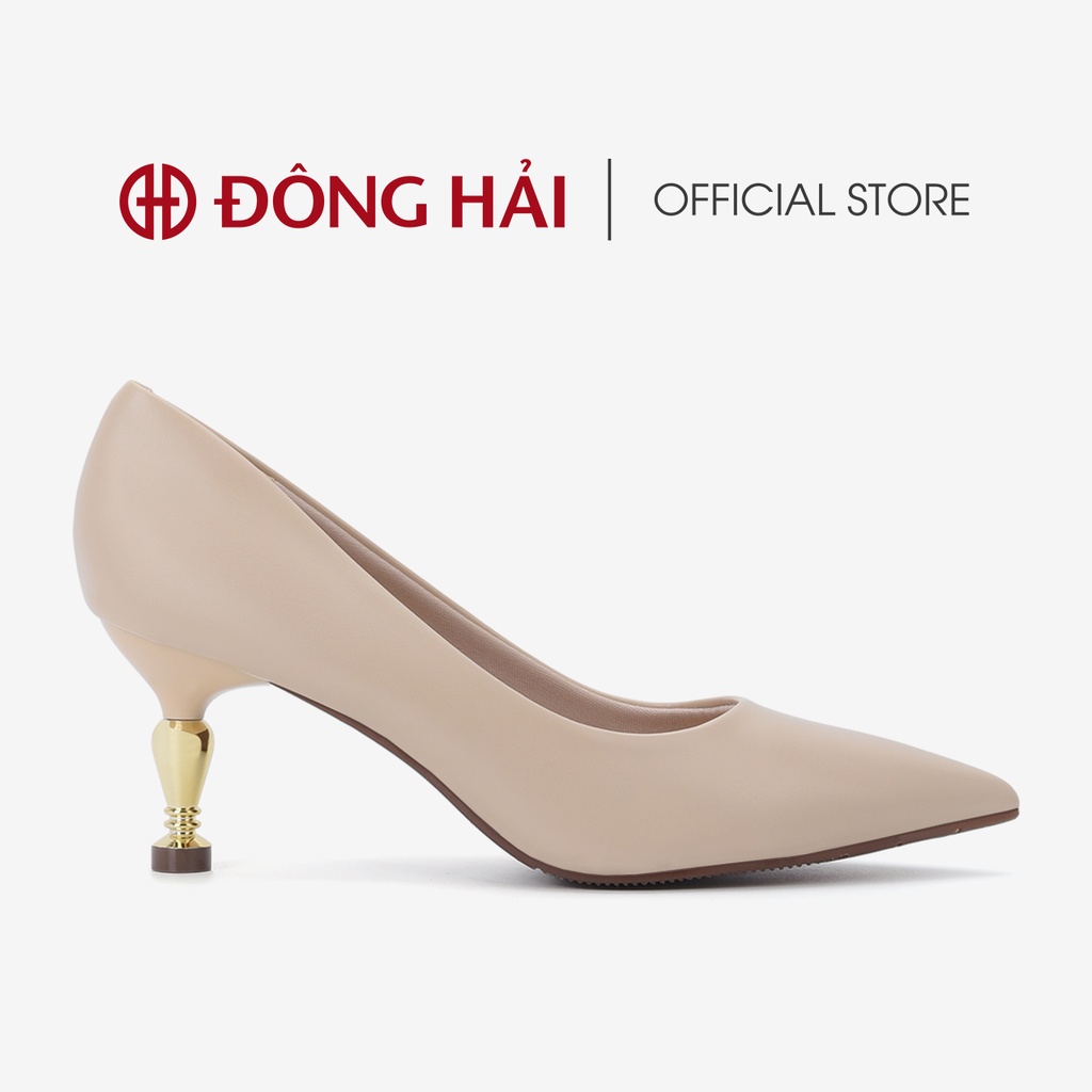 Giày cao gót nữ Đông Hải thiết kế mũi nhọn gót  trụ mạ vàng tinh xảo cao 7cm - G81I9