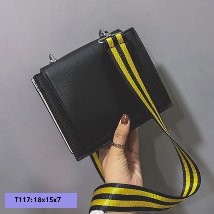 Túi xách tay đeo chéo nữ da trơn dáng vuông dây đeo bản to phong cách hàn quốc